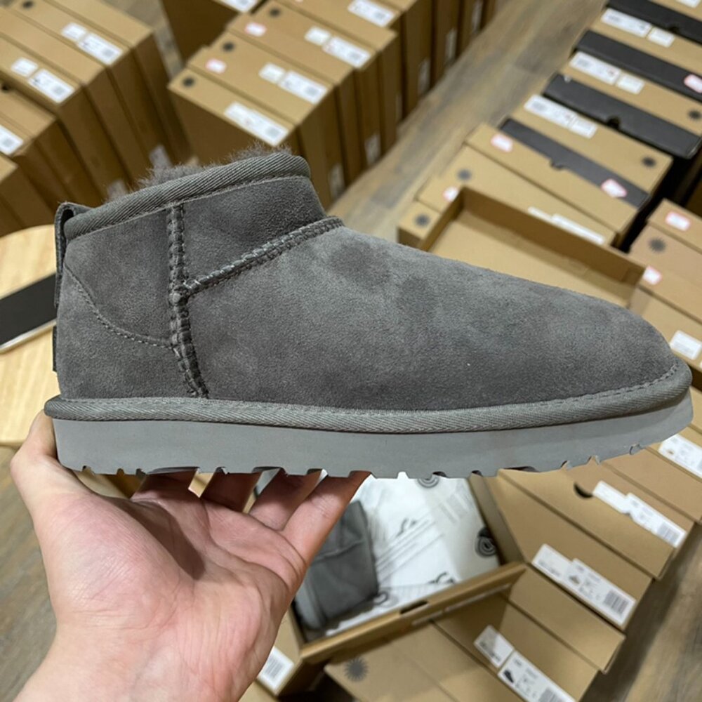 UGG Gray Mens Mini Boots with Shearling Lining